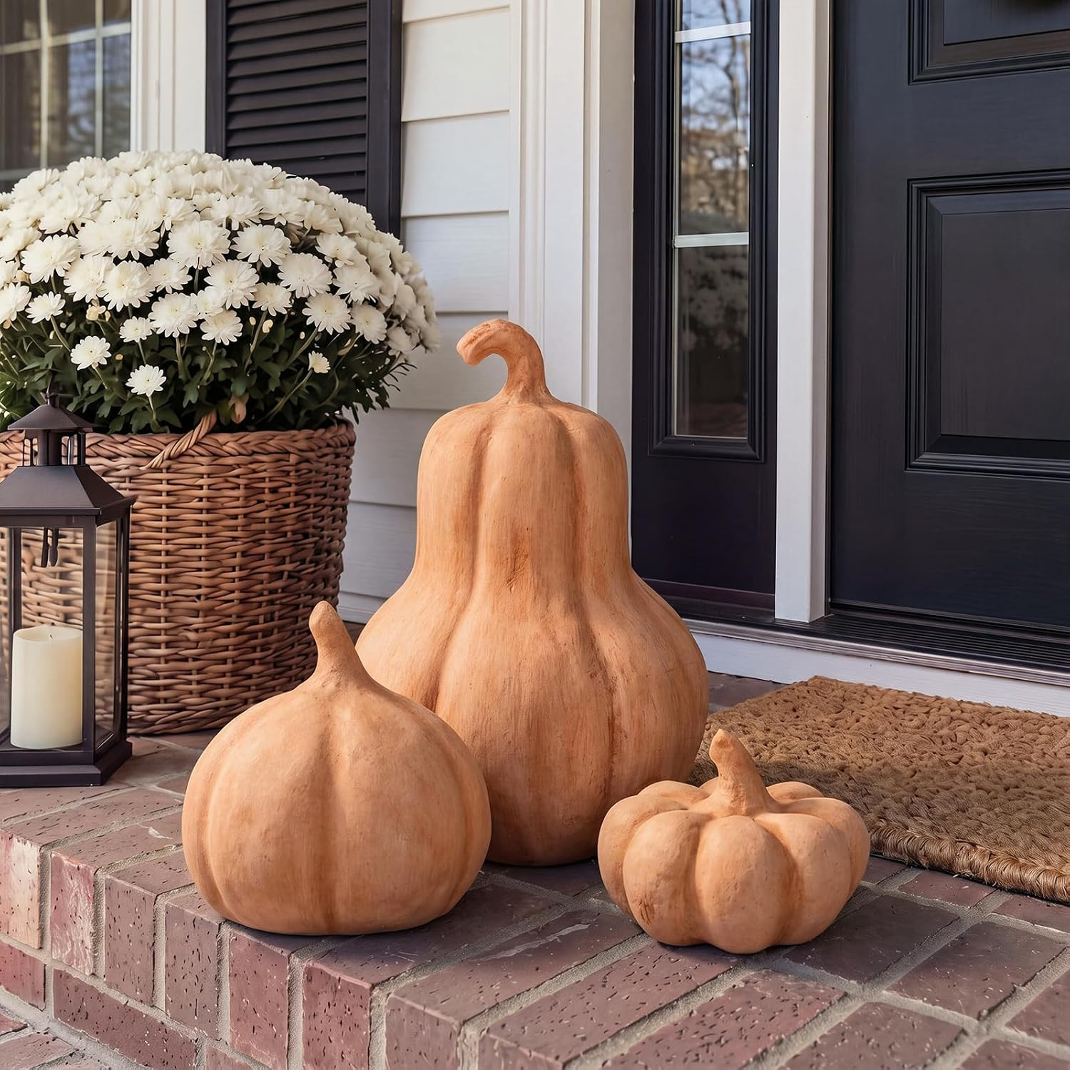 AceOrbit 3 Pcs Handcrafted Terracotta Pumpkins Rustic Autumn Decoration Thanksgiving and Halloween Display Fall Harvest Decorative Pumpkin for Outdoor Indoor Home Porch Mantel (Terracotta) | Amazon (US)