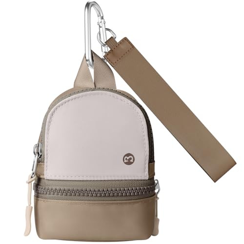 Babysun Mini Backpack Keychain Wristlet Pouch Small Change Coin Purse Cute Zipper Wallet With 3 RFID Card Slots For Women/Men Airpods Cosmetics (Khaki) | Amazon (US)