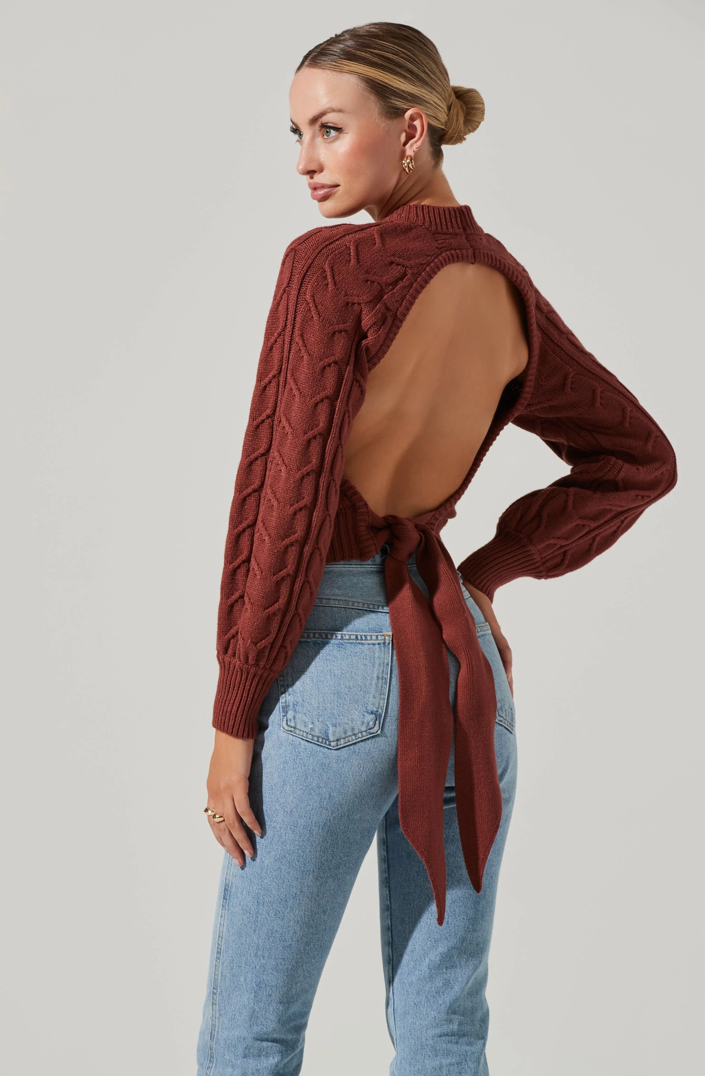 Inez Cable Knit Open Back Sweater | ASTR The Label (US)