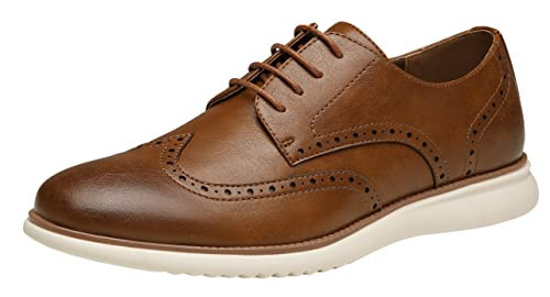 Jousen Men's Brown Dress Shoes (AMY9007) - Classic Formal Derby Business Oxfords, Size 8 | Amazon (US)