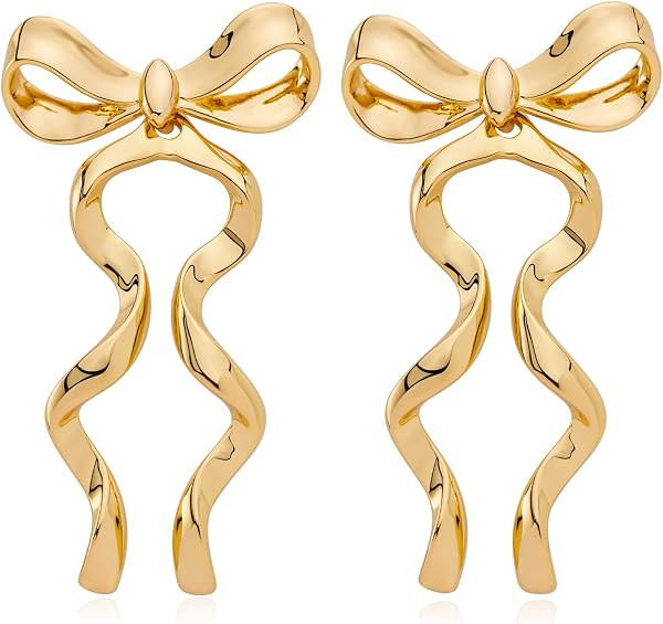 Gold Silver Bow Drop Earrings for Women Long Tassel Chain Bow Earrings Ribbon Bowknot Dangle Earrings Jewelry Gifts | Amazon (US)