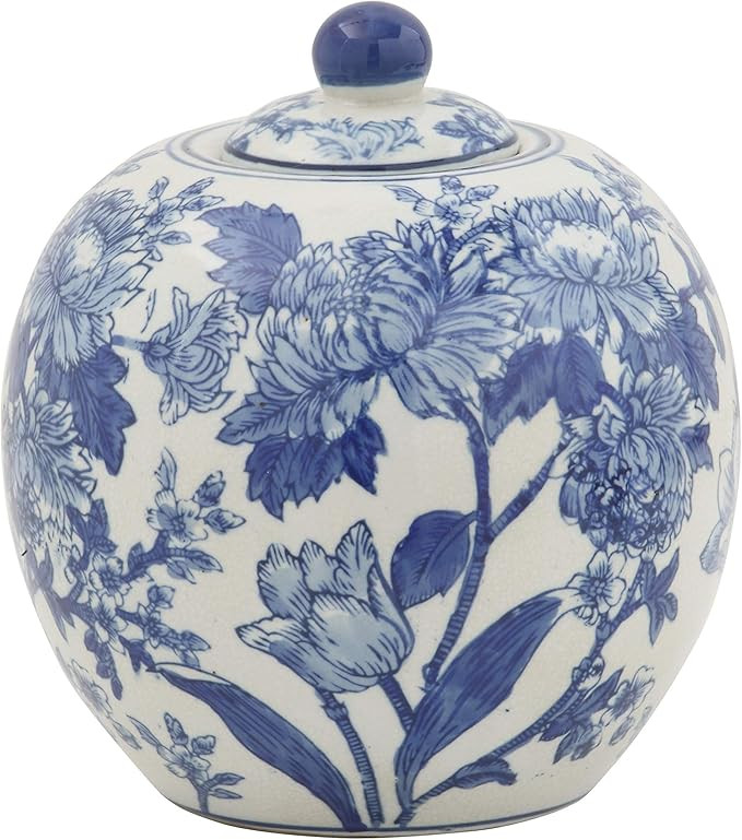 Creative Co-Op Blue & White Decorative Stoneware Jar with Lid | Amazon (US)