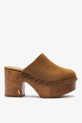 Miso Wooden Platform Clog In Peanut Suede | Larroude