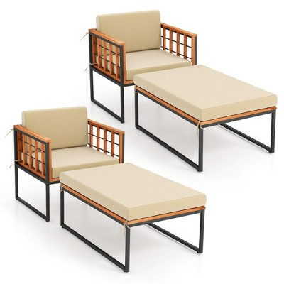 Costway 2 PCS Outdoor Furniture Set Patio Acacia Wood Armchair with Long Ottoman Cozy Seat | Target