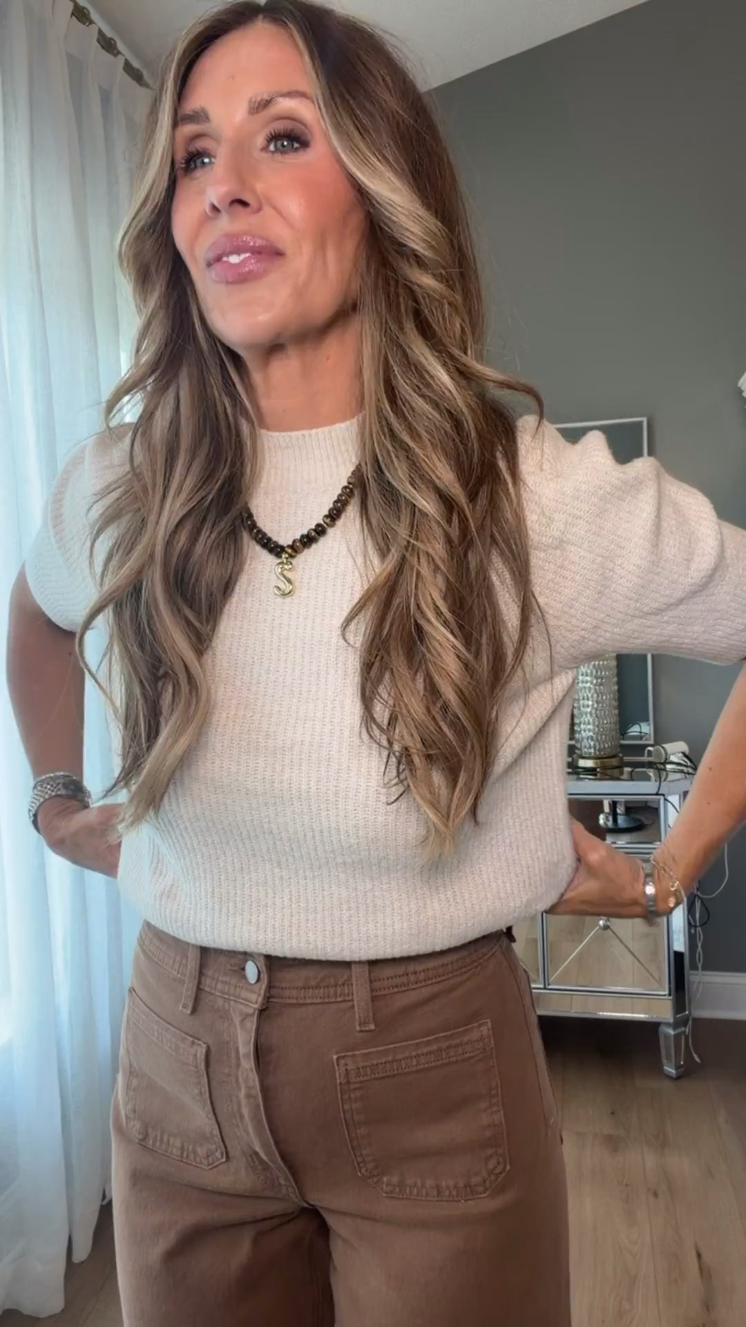 Chocolate brown is having such a moment for fall, and these wide leg jeans are such an easy way to wear the color now. I love them paired with a cream short sleeve sweater and brown flats for a neutral summer to fall outfit that still works on warmer days.

chocolate brown jeans, wide leg jeans, fall outfit, neutral outfit, summer to fall style, short sleeve sweater, brown flats, themominstyle

#LTKSeasonal #LTKootd