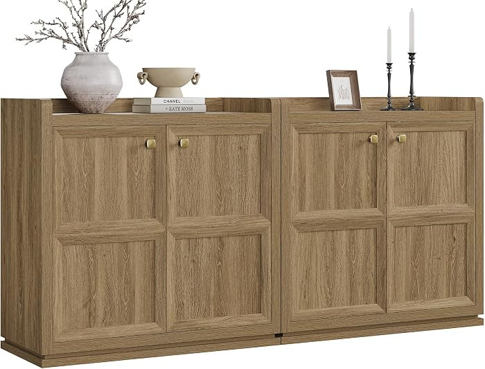 SICOTAS Sideboard Buffet Cabinet with 4 Doors & Shelves, Golden Handles | Amazon (US)