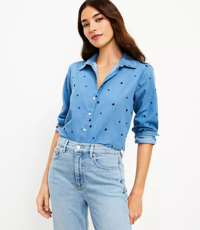 Heart Chambray Everyday Shirt | LOFT