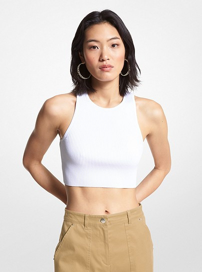 Ribbed Recycled Viscose Blend Cropped Tank Top | Michael Kors US