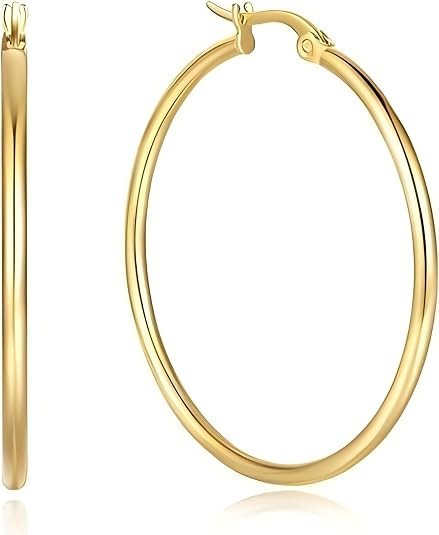 Polished 14K Gold Hoop Earrings for Women, Classic Dainty to Chunky Hoops, Hypoallergenic Everyda... | Amazon (US)