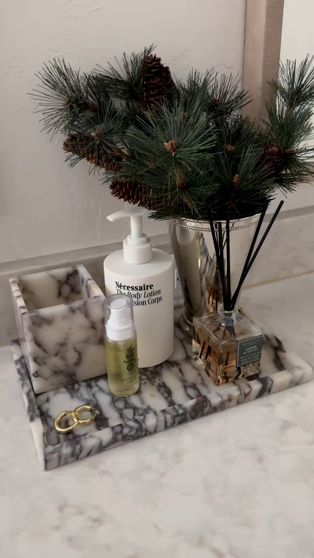 Loving how simple and elevated my bathroom counter tray feels right now. With a touch of the season. This marble tray and everything on it would be perfect for gifting. 

#LTKHoliday #LTKHome #LTKGiftGuide