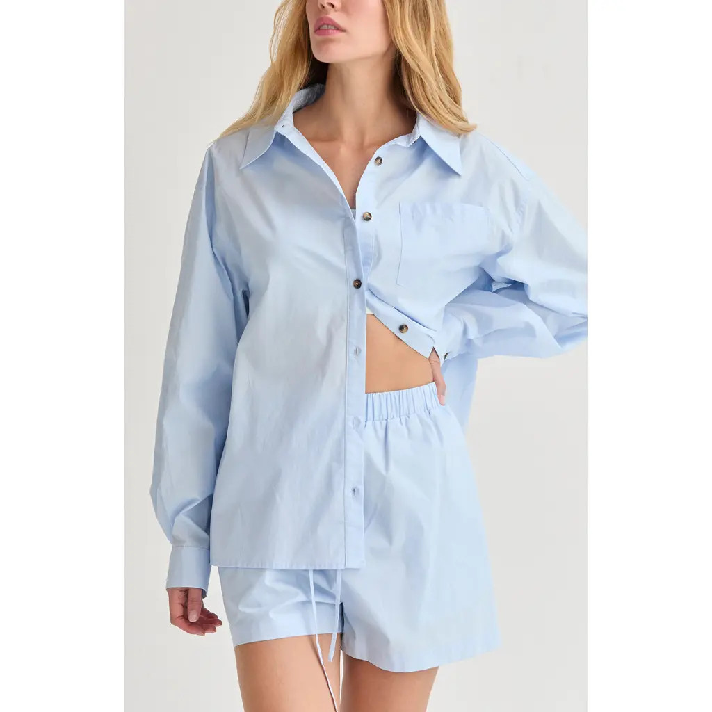 CRESCENT Oversized Poplin Shirt Two Piece Set in Light Blue at Nordstrom, Size X-Small | Nordstrom