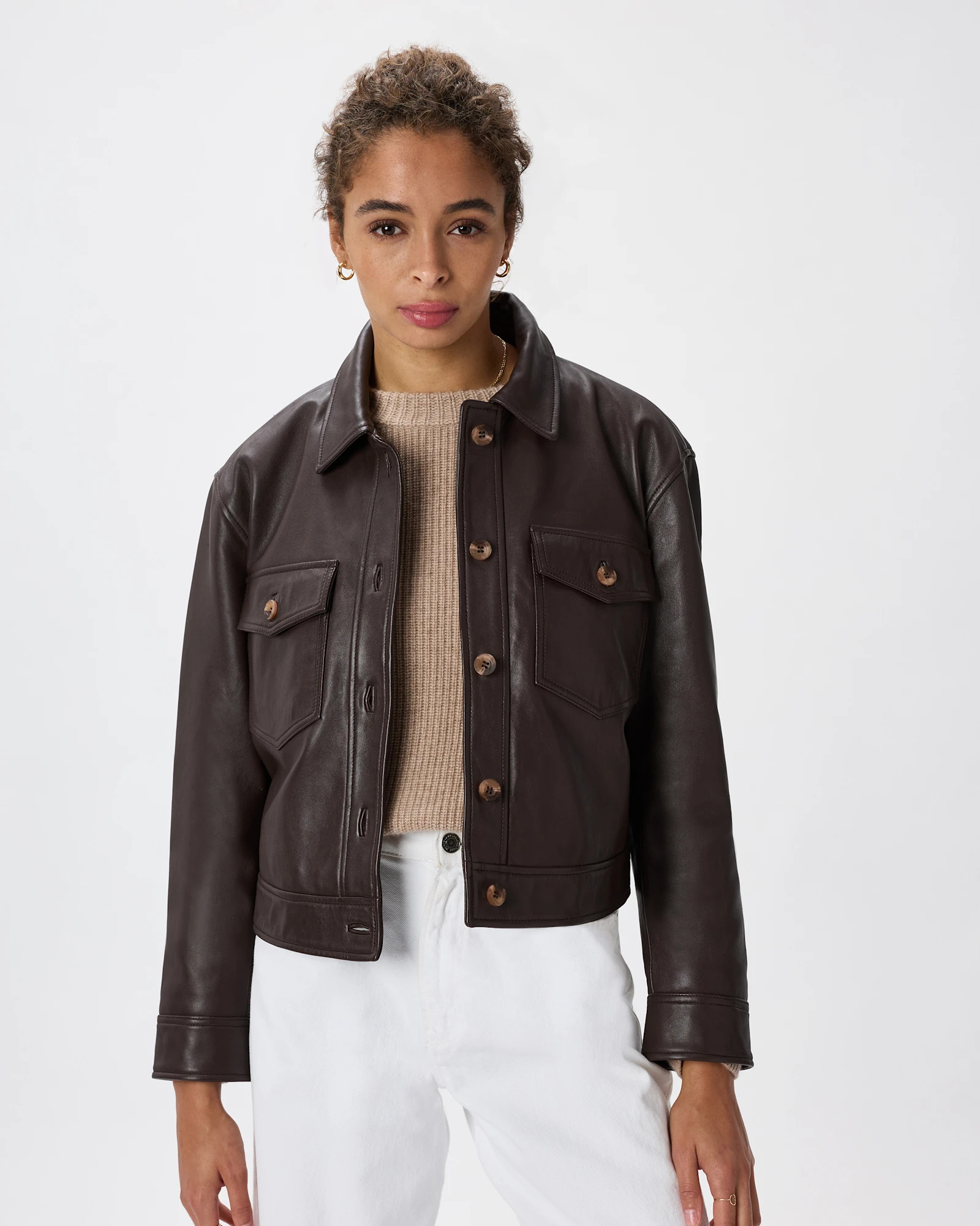 Quince | Women's Cropped Jacket in Black, Size Small, Leather | Quince