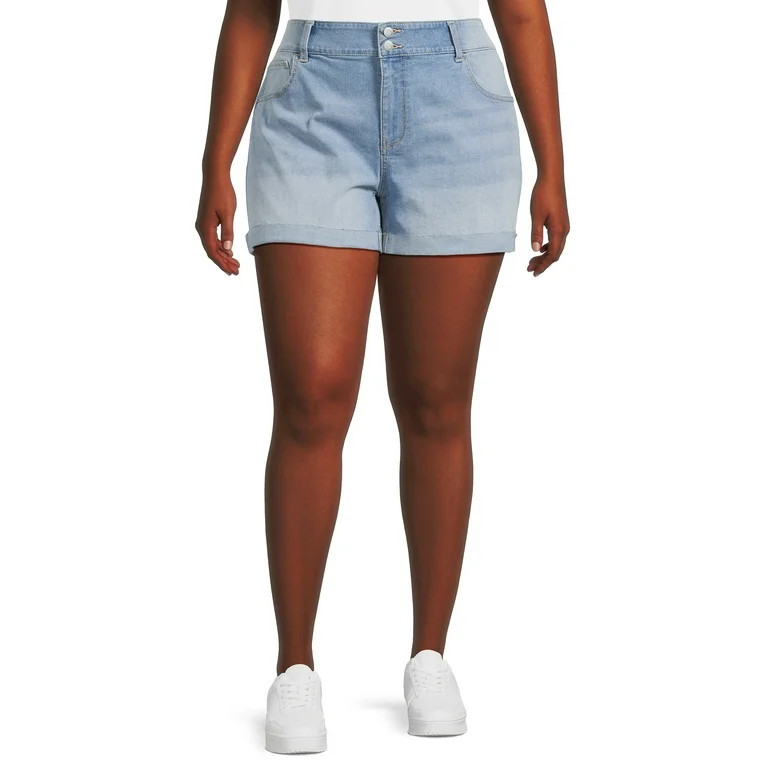 No Boundaries Juniors and Juniors Plus Midrise Double Button Shorts, Sizes 1-25 | Walmart (US)