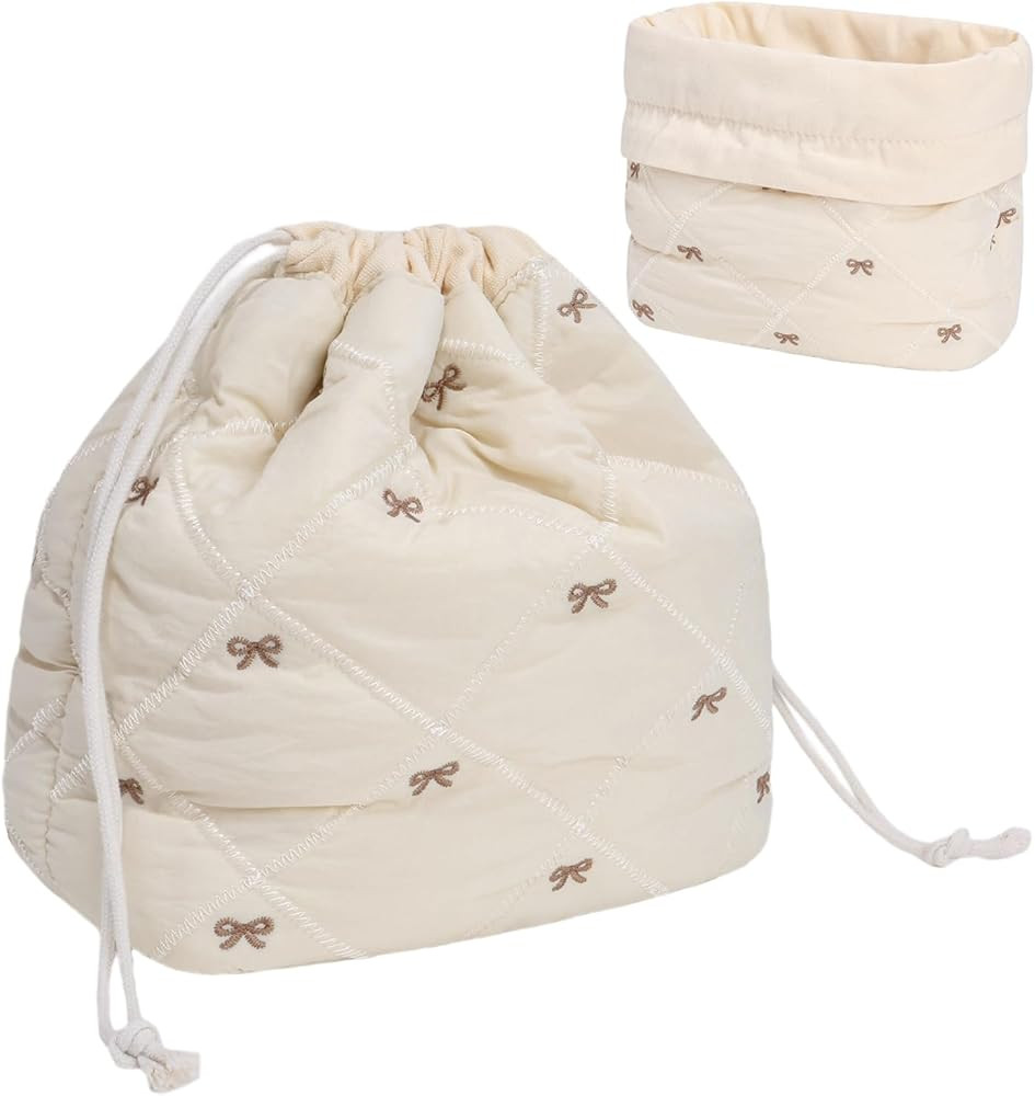 lllyan Cotton Quilted Makeup Bag Cosmetics Pouch Drawstring Lazy Drawstring Makeup Fashion Handba... | Amazon (US)