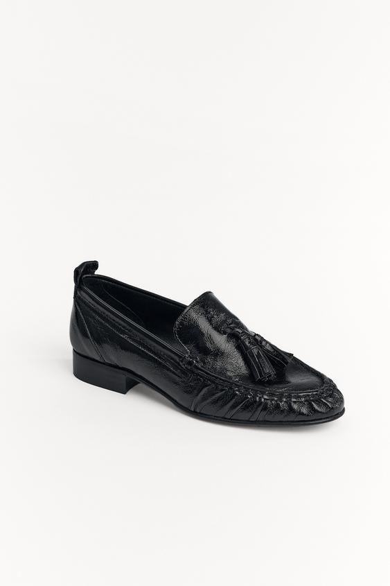 GATHERED TASSEL LEATHER LOAFERS | Zara US