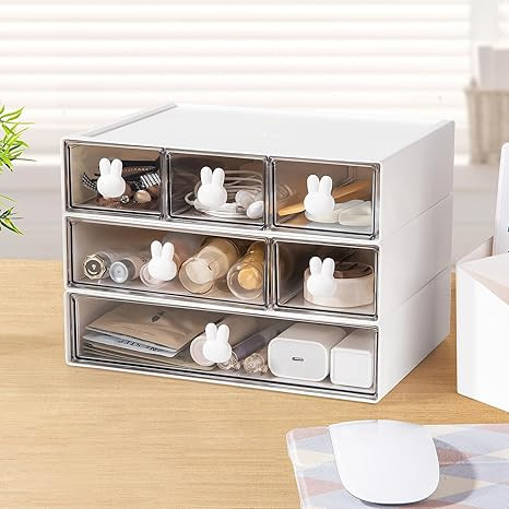BEYGORM Desk Organizer with 6 Drawers - 3 Tier Kawaii Stackable Plastic Desk Accessories & Worksp... | Amazon (US)
