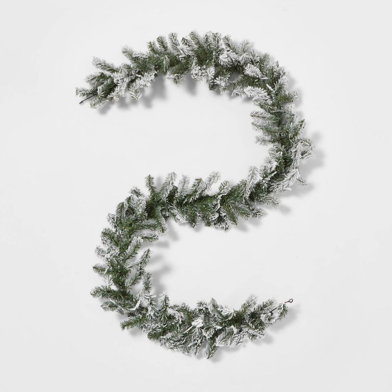 9&#39; Pre-Lit Flocked Artificial Pine Christmas Garland Green with Clear Lights - Wondershop&#84... | Target