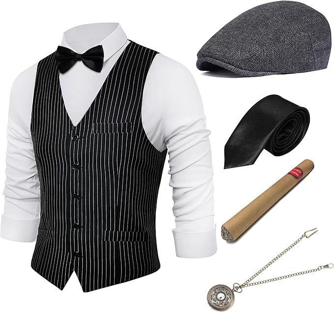 Amazon.com: BABEYOND 1920s Mens Gatsby Gangster Vest Costume Accessories Set Fedora Hat : Clothin... | Amazon (US)