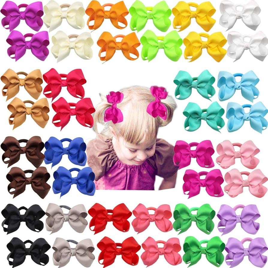 CÉLLOT 40Pcs Boutique Hair Bows Elastic Ties Kids Children Rubber Bands Ponytail Holders Hair Ba... | Amazon (US)