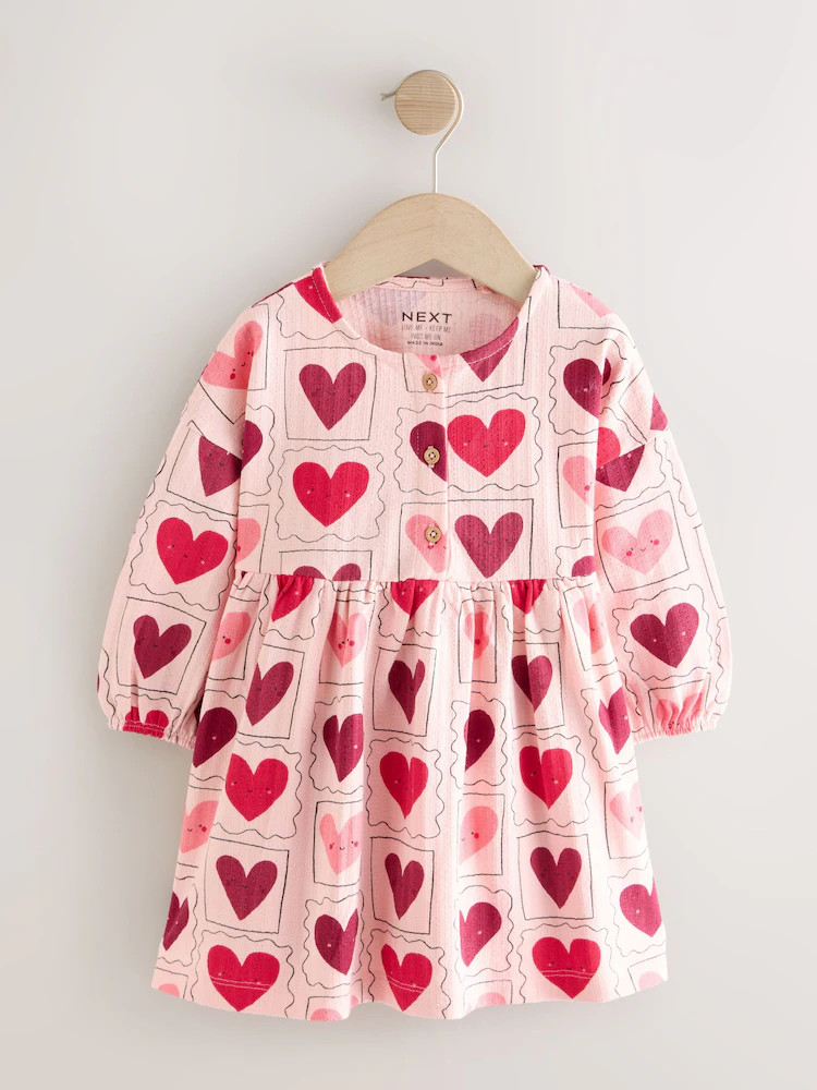 Pink Hearts Long Sleeve Jersey Dress (3mths-7yrs) | Next US