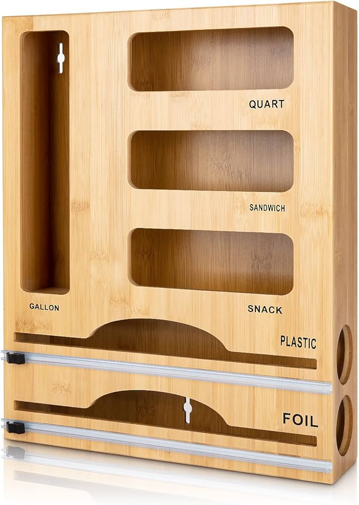 Storage Bag Organizer with Foil and Plastic Wrap Organizer , Aluminum Foil Dispenser with Cutter,... | Amazon (US)