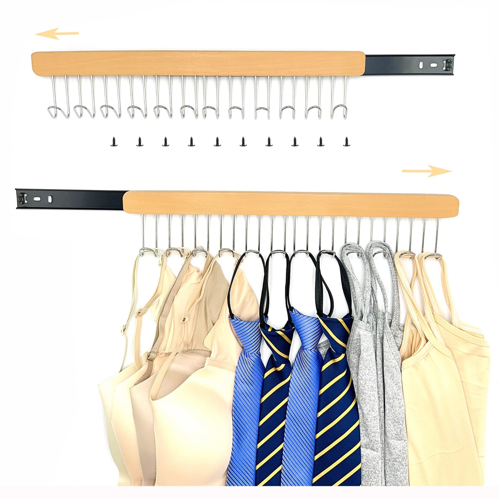 2 Pack 16 in Valet Rods for Closet,Pull Out Closet Rod with 12 Metal Hooks for Space Saving,Woode... | Amazon (US)