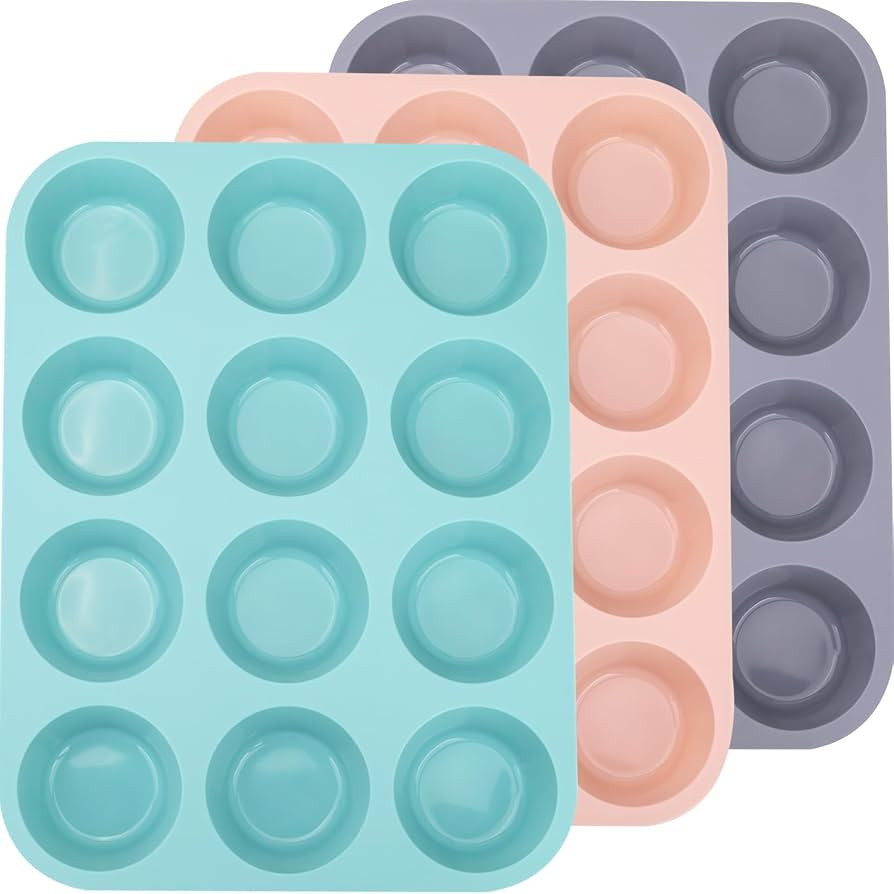 3 Pack 12 Cups Silicone Muffin Pan,Nonstick Regular Silicone Cupcake Pan, For Making Muffin Cakes... | Amazon (US)