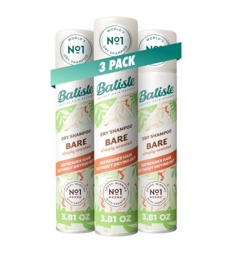 Batiste Dry Shampoo, Bare Fragrance, 3.81 Oz, 3-Pack | Subtle Barely-there Clean Scent, Refresh Hair and Absorb Oil Between Washes, Waterless Shampoo, Adds Hair Texture and Body | Amazon (US)