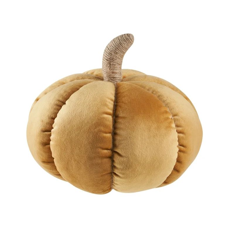 Way to Celebrate 6" x 9" Yellow Velvet Pumpkin Shaped Decorative Pillow | Walmart (US)