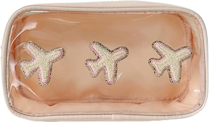 Clear Makeup Letter Bag Chenille Letter patch Makeup Cosmetic Bag for Air Plane Flight Travel Acc... | Amazon (US)