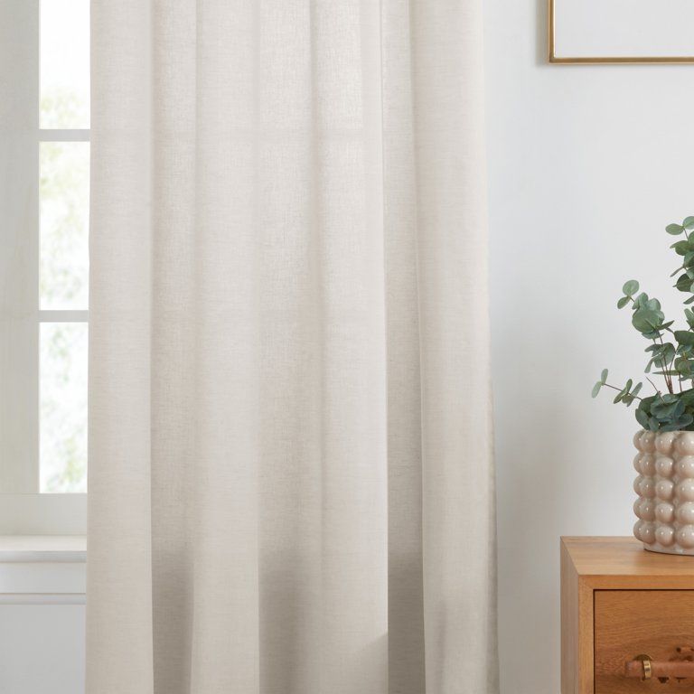 Gap Home Yarn Dyed Chambray Organic Cotton Window Curtain Pair, Khaki, 48 x 63 | Walmart (US)
