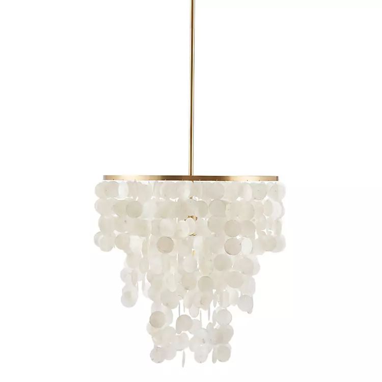 White Shell and Gold Metal Layered Chandelier | Kirkland's Home