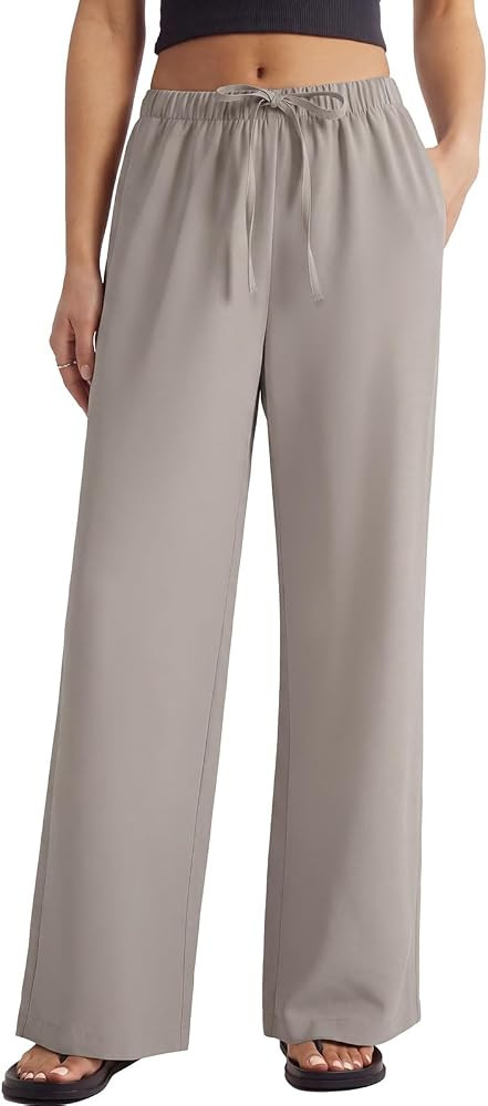 SUUKSESS Women Wrinkle Free Wide Leg Pants Flowy Palazzo Casual Trousers | Amazon (US)