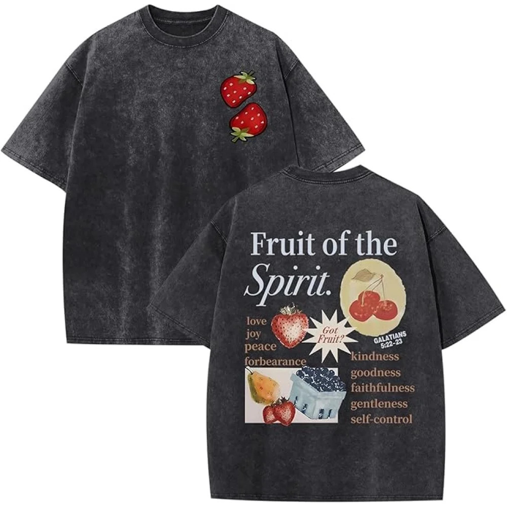 Christian Fruit of The Spirit Shirt for Men Jesus Religious Shirts Oversized Graphic Tees Acid Wa... | Walmart (US)