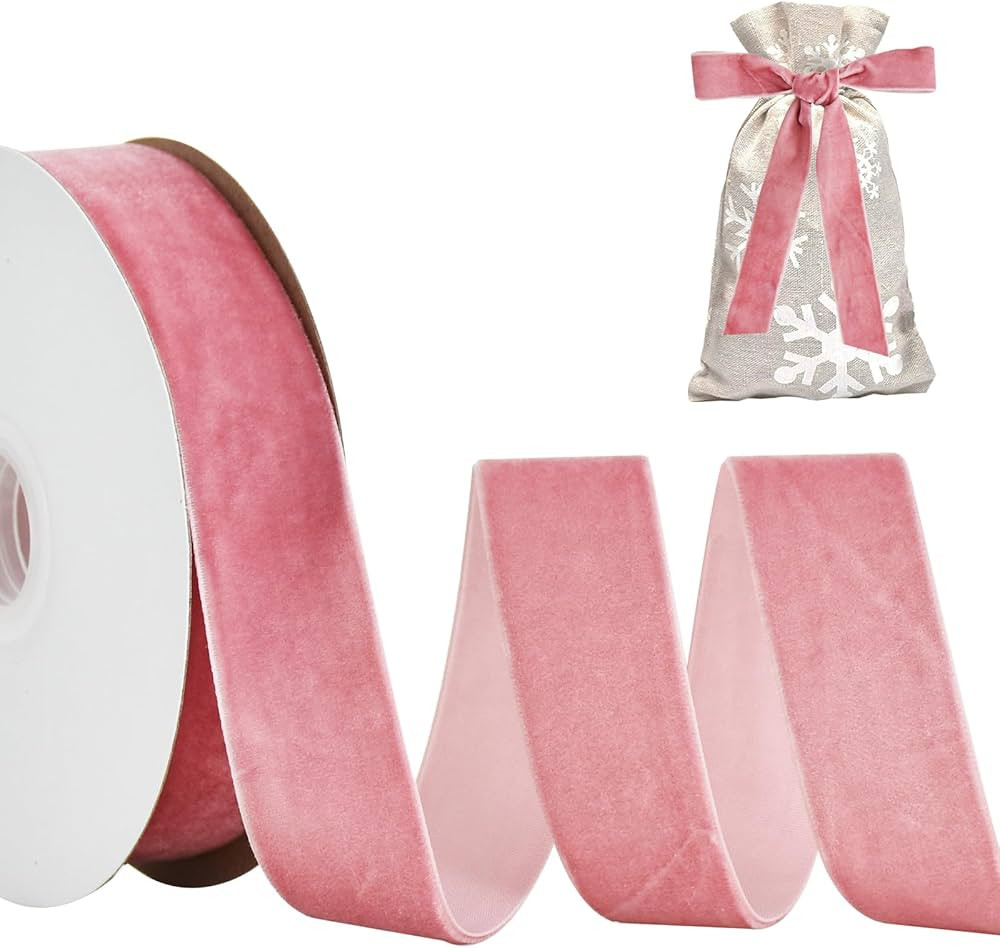 TONIFUL Pink Rose Gold Velvet Ribbon 1 Inch x 10yds, Vintage Velvet Ribbons, for Christmas Wreath... | Amazon (US)