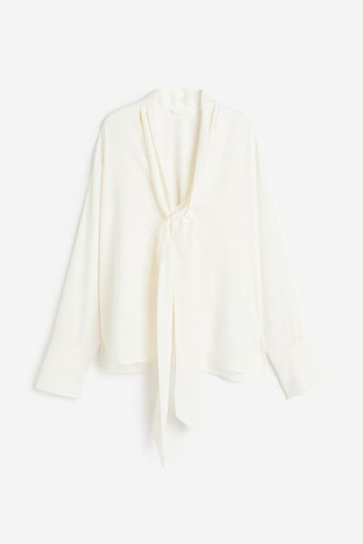 Tie-detail blouse - White - Ladies | H&M GB | H&M (UK, MY, IN, SG, PH, TW, HK)