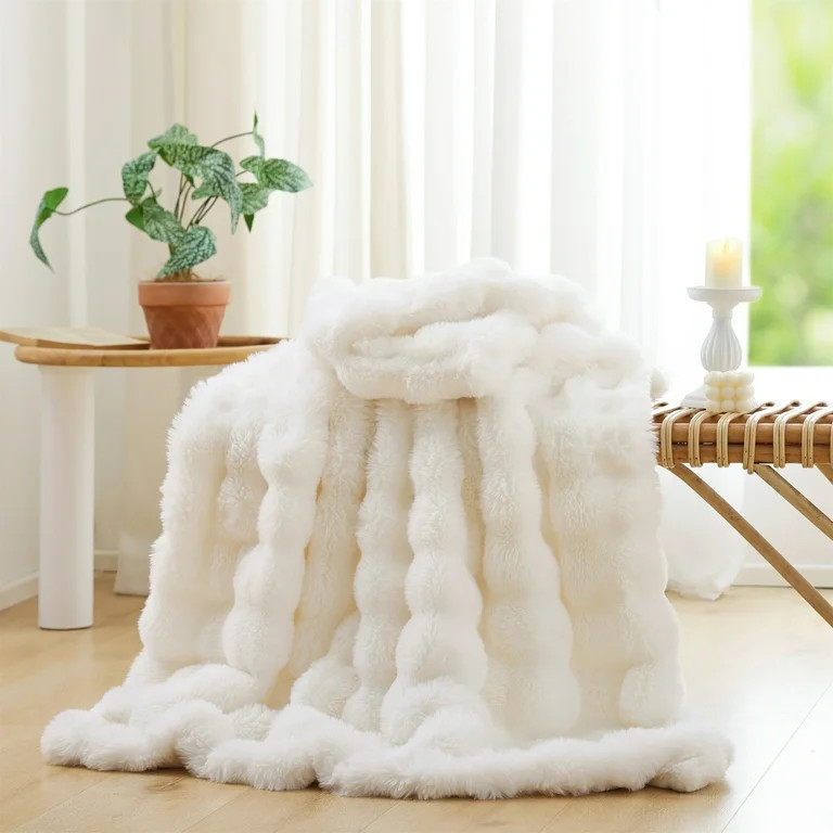 SPRINDAY Faux Fur Rabbit Fleece Cream Throw Blanket , Soft Cozy Throw Blanket for Bed Couch Livin... | Walmart (US)