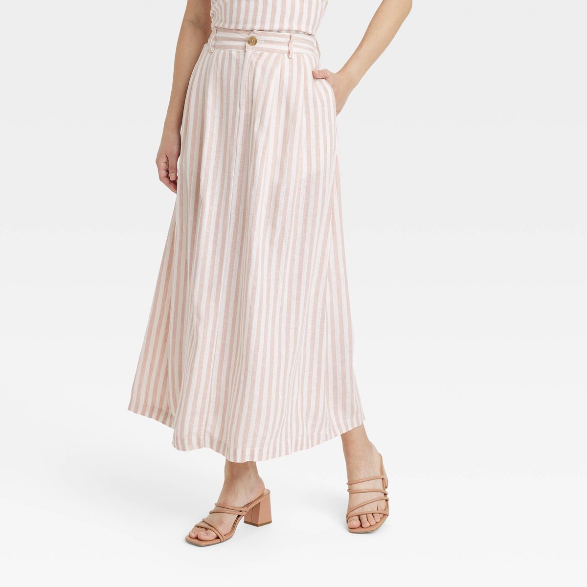 Women's Americana Picnic A-Line Maxi Skirt - A New Day™ Pink/Cream Striped L | Target