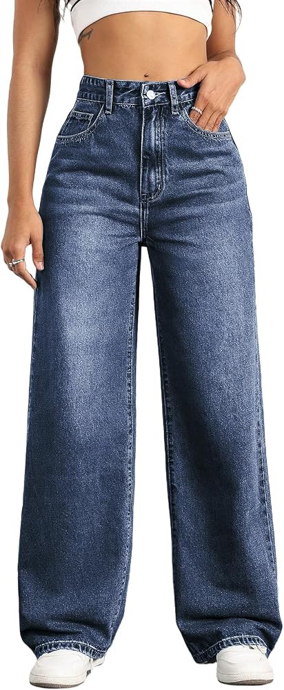 Straight Leg Jeans for Women High Waisted Wide Leg Denim Pants | Amazon (US)