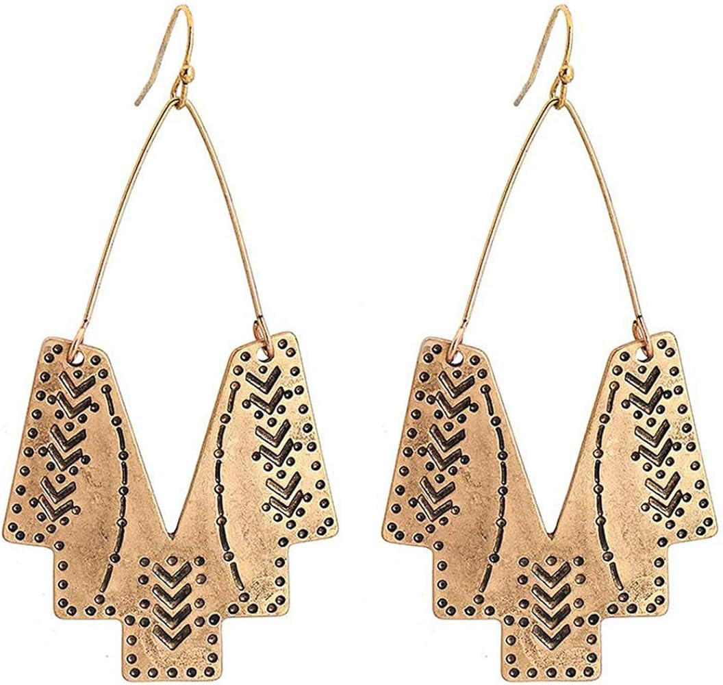 Zealmer Gudukt Boho Ethnic Earrings Hollow Out Fan Shape Geometric Drop Earrings for Women | Amazon (US)