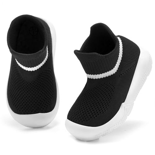 MORENDL Toddler Sock Shoes Baby Walking Shoes Infant Slippers Boys & Girls Non-Slip Sneakers Black 6-9 Months | Amazon (US)