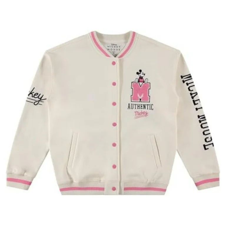 Disney Ladies Mickey Mouse Bomber Jacket, Mickey Mouse Varsity Jacket Ivory Pink – M | Walmart (US)