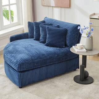 Navy Corduroy Upholstered Velvet Left Side Chaise Lounge with Pillow | The Home Depot