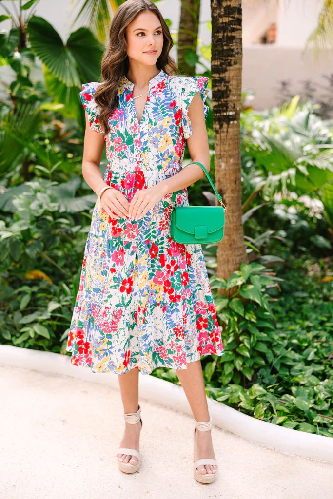 Bright Days Ahead White Floral Midi Dress | The Mint Julep Boutique