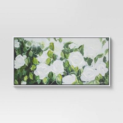 47" x 24" Extra Large Floral Greenery Framed Wall Canvas White/Green - Opalhouse™ | Target