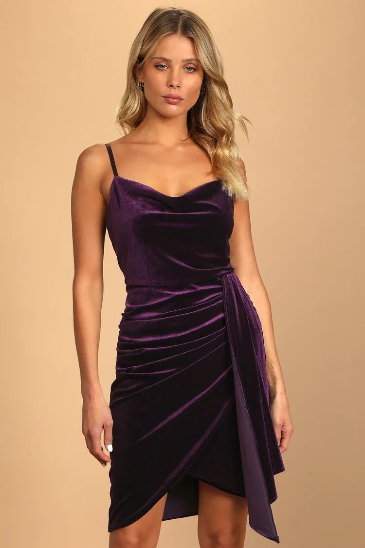 Living it Luxe Dark Purple Velvet Tulip Mini Dress | Lulus (US)