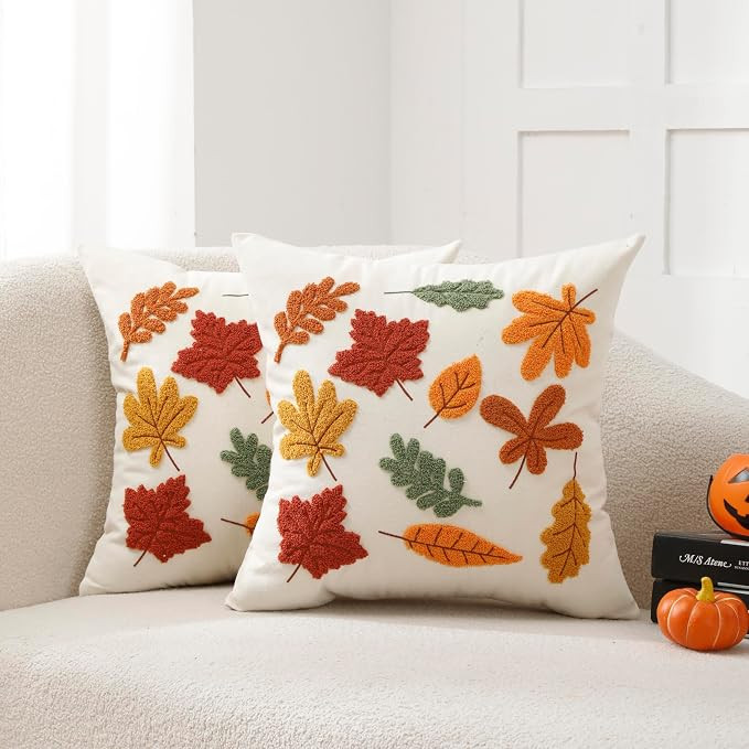 Fall Throw Pillow Covers 18x18 Set of 2, Outdoor Thanksgiving Pillow Covers | Embroidered Couch C... | Amazon (US)