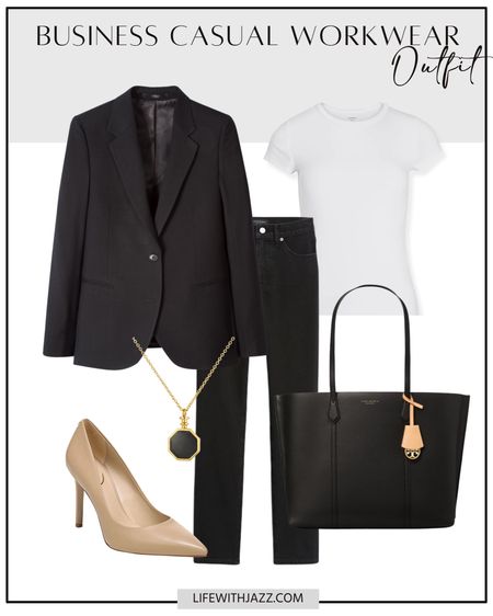 Business casual workwear inspo for the spring

Business casual / blazer / white tee / black jeans / nude heels / black tote / necklace / work bag / classic style 

#LTKStyleTip #LTKWorkwear