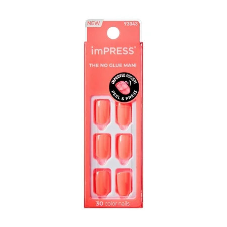 Impress Color Press On Nails No Glue Needed Orange Short Length Squoval Shape 30 Ct. | Walmart (US)