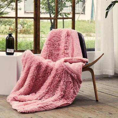 Abla Shaggy Chic Faux Fur Blanket Latitude RunÂ® Color: Pink | Wayfair North America